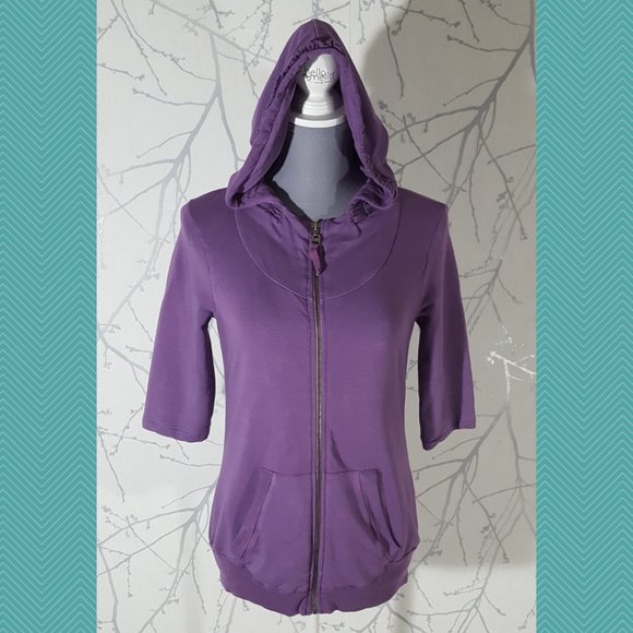 Splendid Purple Modal Blend Full Zip Half Sleeve Hoodie - Picture 1 of 4